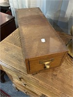 Small oak file cabinet with brass Sleigh bells