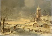 Painting, Snowy Lake Scene, Signed D.L.