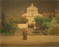 Alberto Prosdocimi Watercolor of Holy Man & Church