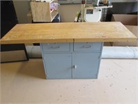 steel cabinet, wood top