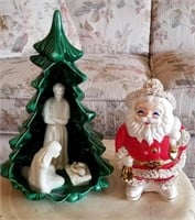 Ceramic Tree & Vintage Santa Figure