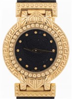 Versace 18K Yellow Gold Watch With Crocodile Band