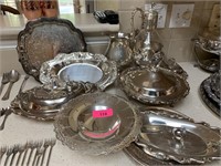 LARGE LOT OF SIVLERPLATE/ TRAYS / MORE
