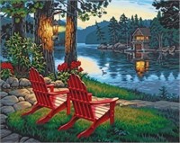 Red Chairs By Lake â€“ Paint By Number