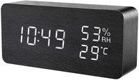 ORIA Digital Alarm Clock Wooden LED with Voice Con