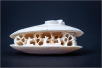 Vintage Carved Ivory Clam Shell Scene
