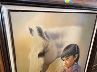 L - Framed Native American Girl Art