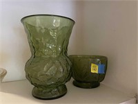 K - Green Glass Vase Lot