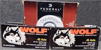 (150) Rounds .45 AUTO Wolf & Federal Ammunition