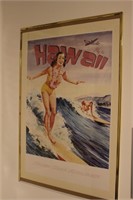 framed Hawaii Surf poster 36h x 24w