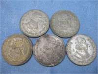 5 Late 1950's-Early 60's Un Peso 10% Silver Coins