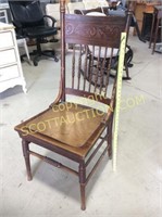 Vintage oak press back dining chair, good patina