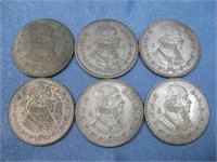 6 Late 1950's-Early 60's Un Peso 10% Silver Coins