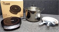 Stock Pot , Nuwave Cooktop & Cast Iron Pans