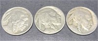 Lot of 3 1928-s Buffalo Nickels