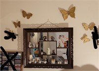 Wall Mirror Shelf  w/ figurines&butterflies 34x27