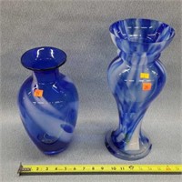 2- Blue Glass Vases