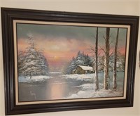 Winter's Cabin Art signed by Plumony