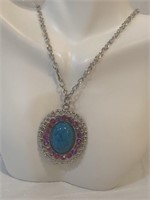 Pink pearl with blue stone necklace