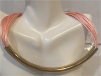 Pink nylon necklace w/ gold rope look