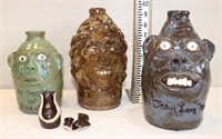 4 Pieces Marie Rogers Face Jug + Churn Damage Lot