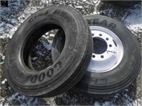 2 Good Year 11R22.5 Tires  1 has Unused Bud Rim