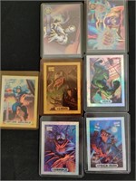 Seven marvel holographic trading cards