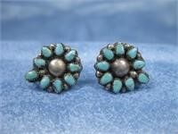 Vtg Sterling & Turquoise SW Petit Point Earrings