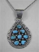 Vtg SS Southwest Turquoise Necklace - Hallmarked
