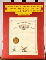 Certificate Antique California Civil War Militia