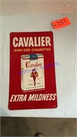 Cavalier Cigarettes Sign, 11" x 19", tin painted