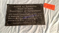 Iowa Dept of Ag Sealed Grain Sign, tin, 9”x15”
