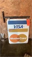 Visa MasterCard Sign with hanger, tin, double