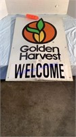 Golden Harvest Welcome Sign, tin double sided,