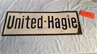 United Hagie Sign, tin embossed, 9”x24”