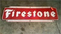 Firestone Sign, tin embossed, 23”x6’
