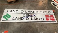 Land O Lakes Feed Sign, 2 piece tin, 30”x8’