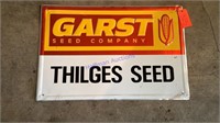 Garst Thilges Seed Sign, tin embossed, 2’x3’