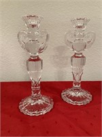 Pair 9in Cut Glass Candlesticks