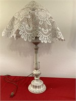 Vintage Candlestick Lamp with Lace Shade