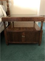 Mid Century End Table w Cabinet & Glass Insert Top