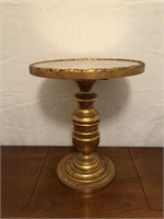 Gilded Wood Pedestal Accent Table with Glass Top