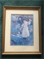 Framed Impressionist Print of Children, 21.5in h