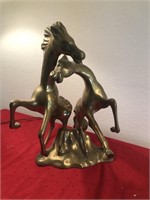 Mid Century Brass Statue of 2 Horses is 16in tall