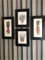 4 Piece Set of Kitchen Wall Art, Veggies & Herbs