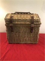 Vintage Wicker Picnic Basket with Leather Straps