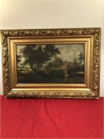 Gilt Gold Frame with Lithograph under Glass, Cabin