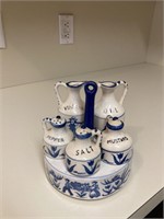 Delft Style Condiment Set on Stand