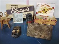 Advertising, cigar box, matchbook & bacon press