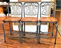 Oak and Metal Framed Counter Stools